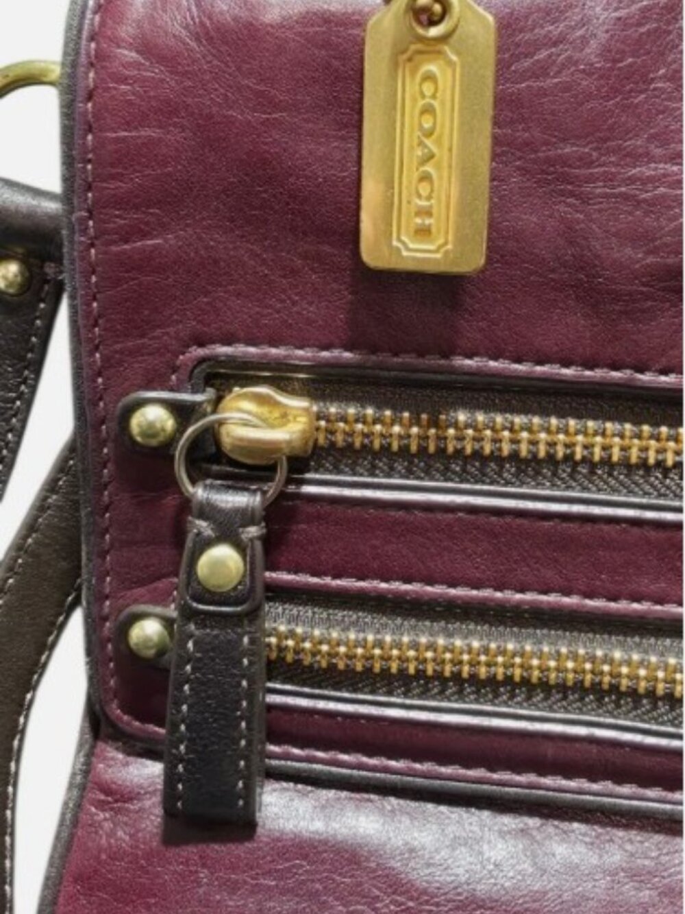 Coach Cambridge Moto Oxblood Leather Zipper Crossbody Bag Brass Hardware 43063 - Picture 3 of 7